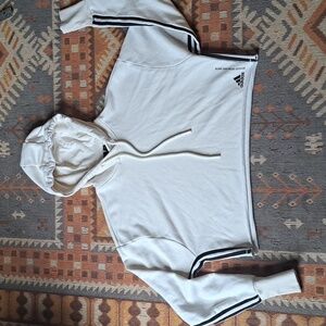 Adidas Hoodie Sweatshirt Womens XS Cropped Recycled Cotton 3 Stripe Performance